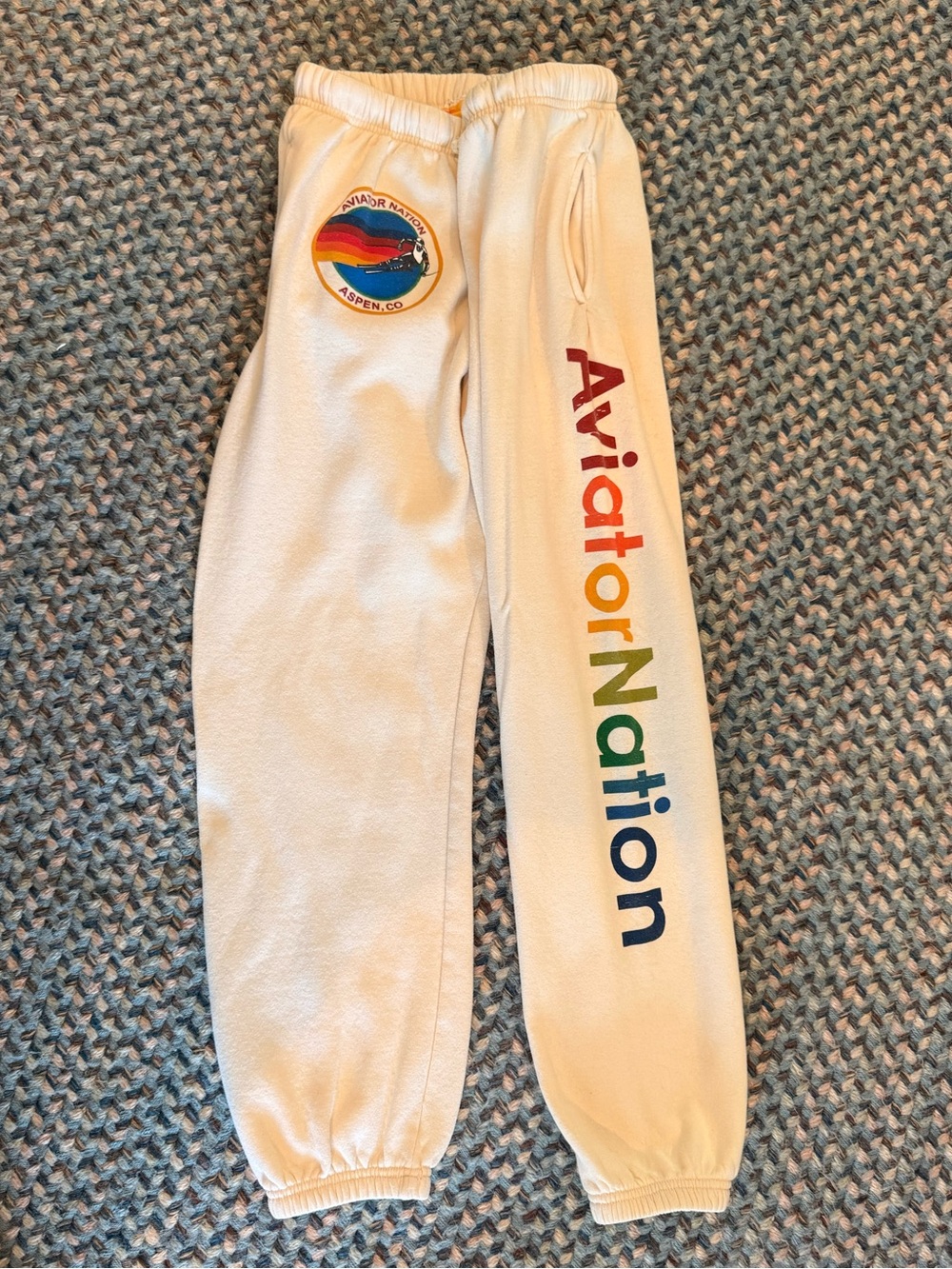 Aviator Nation Cream Rainbow Logo Sweatpants sz L - Picture 2 of 6